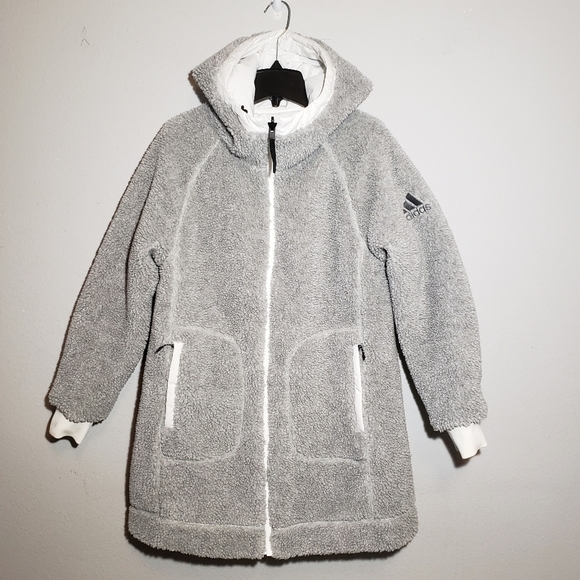 Adidas Originals Women's Reversible Sherpa Jacket White Gray Size small - Picture 8 of 15